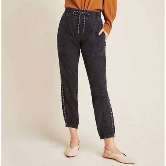 Anthropologie dark gray embroidered Seamed Soft Utility Joggers - Picture 1 of 5